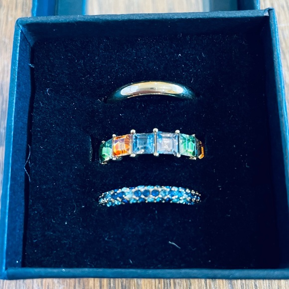 J Crew Trio Ring Crystal Multi-Metal Stacking Ring Set - Picture 2 of 7